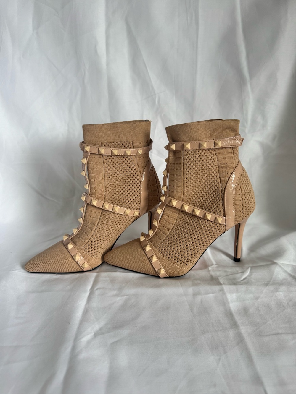 Catherine Malandrino Nude Studded Pointed-Toe Ankle Boots